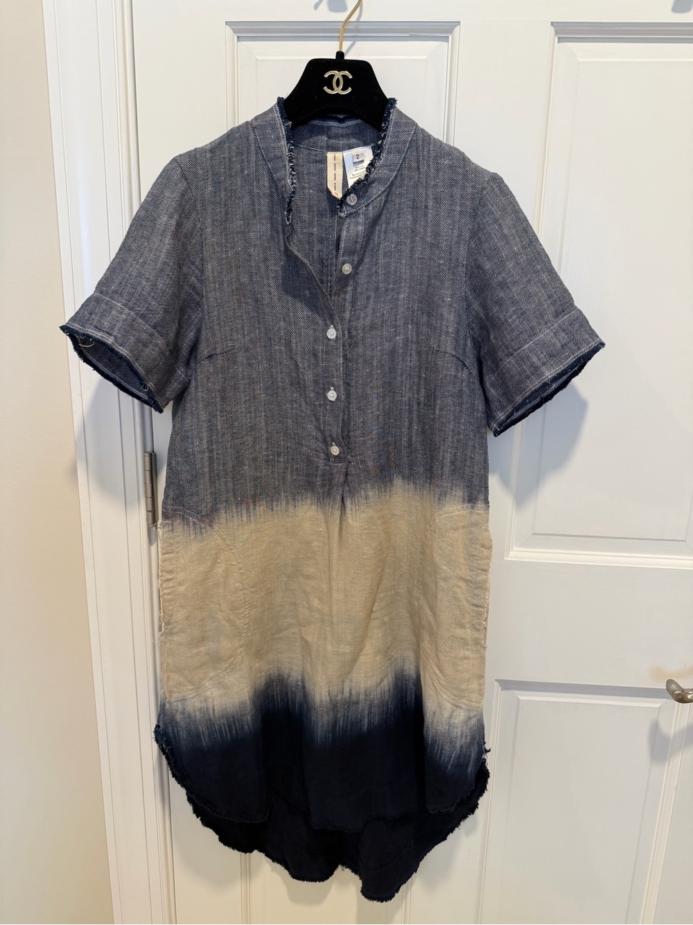 illia Anthropologie Langenlook Ombré Boho Coastal Dip Dye Linen Shirt Dress